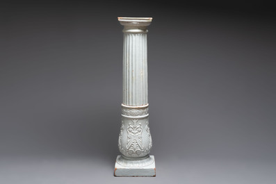 An unusual white-glazed faience column, Germany, 18th C.