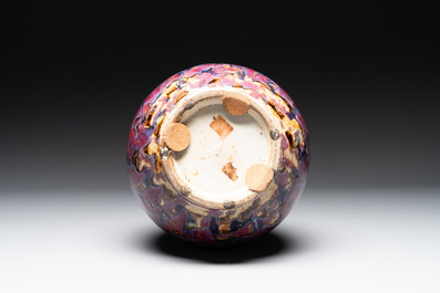 A Chinese flamb&eacute;-glazed bottle vase, 19th C.