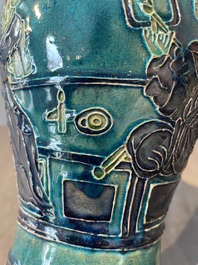 A fine Chinese Fahua 'meiping' vase with figural design, Ming