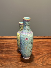 A Chinese famille rose conjoined vase with lotus scrolls, Qianlong mark, 19th C.