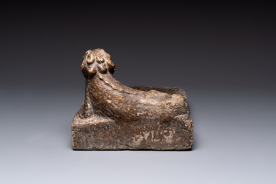 A large Chinese 'Buddhist lion' ink stone, Ming