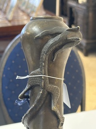 A pair of Chinese or Vietnamese gold-splashed bronze garlic-mouth 'dragon' vases, with seal mark, 17/18th C.