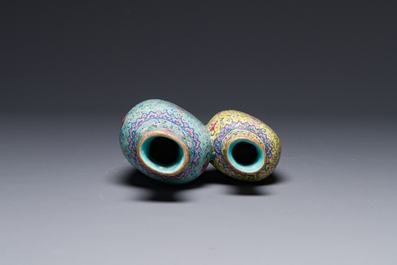 A Chinese famille rose conjoined vase with lotus scrolls, Qianlong mark, 19th C.