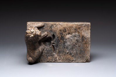 A large Chinese 'Buddhist lion' ink stone, Ming