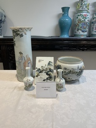 Five Chinese qianjiang cai wares, signed Wang Shaowei 王少維, Cheng Xingsheng 程興盛, Wang Xiaoting 汪小亭, 19/20th C.