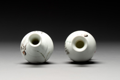 Five Chinese qianjiang cai wares, signed Wang Shaowei 王少維, Cheng Xingsheng 程興盛, Wang Xiaoting 汪小亭, 19/20th C.