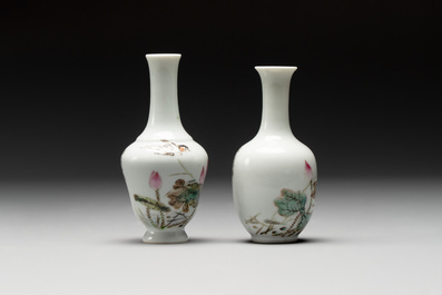 Five Chinese qianjiang cai wares, signed Wang Shaowei 王少維, Cheng Xingsheng 程興盛, Wang Xiaoting 汪小亭, 19/20th C.