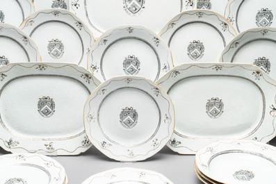 An impressive Chinese gilt-decorated grisaille 42-piece armorial dinner service with the arms of Lumsden for the English market, Qianlong, ca. 1785