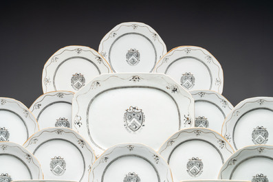 An impressive Chinese gilt-decorated grisaille 42-piece armorial dinner service with the arms of Lumsden for the English market, Qianlong, ca. 1785