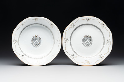 An impressive Chinese gilt-decorated grisaille 42-piece armorial dinner service with the arms of Lumsden for the English market, Qianlong, ca. 1785