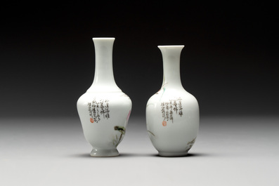 Five Chinese qianjiang cai wares, signed Wang Shaowei 王少維, Cheng Xingsheng 程興盛, Wang Xiaoting 汪小亭, 19/20th C.