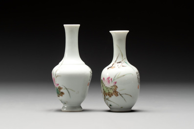 Five Chinese qianjiang cai wares, signed Wang Shaowei 王少維, Cheng Xingsheng 程興盛, Wang Xiaoting 汪小亭, 19/20th C.