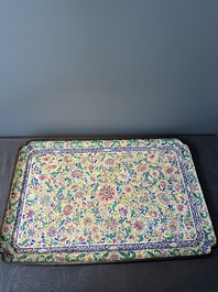 A massive Chinese Canton enamel rectangular tray with floral design, Yongzheng/Qianlong