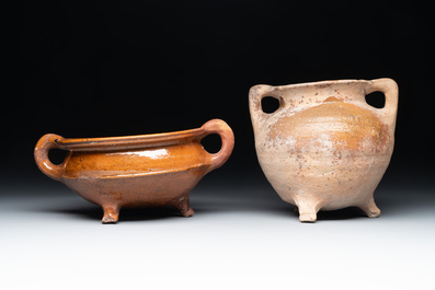 Nine pottery cooking vessels with partial glazing, Low Countries, 14/17th C.