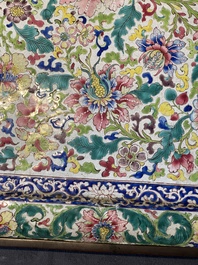A massive Chinese Canton enamel rectangular tray with floral design, Yongzheng/Qianlong