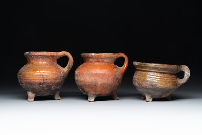 Nine pottery cooking vessels with partial glazing, Low Countries, 14/17th C.