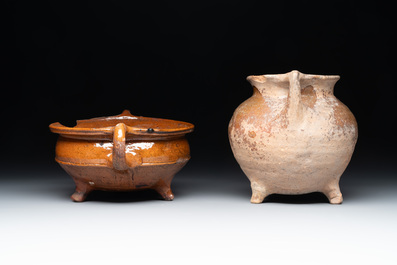 Nine pottery cooking vessels with partial glazing, Low Countries, 14/17th C.