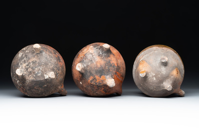 Nine pottery cooking vessels with partial glazing, Low Countries, 14/17th C.