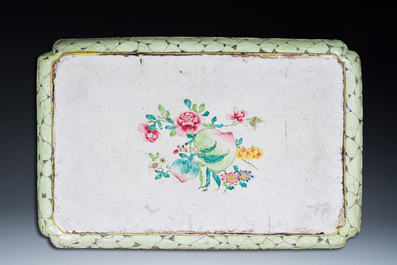A massive Chinese Canton enamel rectangular tray with floral design, Yongzheng/Qianlong