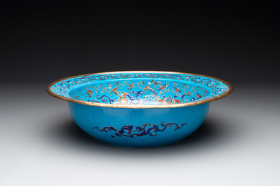 A Chinese Beijing enamel basin, Qianlong mark and of the period
