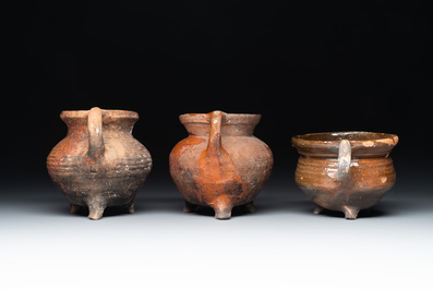 Nine pottery cooking vessels with partial glazing, Low Countries, 14/17th C.