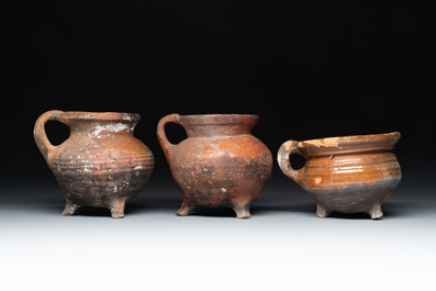 Nine pottery cooking vessels with partial glazing, Low Countries, 14/17th C.