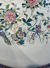 An exceptionally large Chinese Canton enamel basin with floral design, Yongzheng