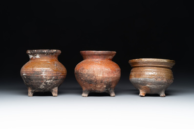 Nine pottery cooking vessels with partial glazing, Low Countries, 14/17th C.