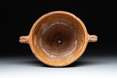 Nine pottery cooking vessels with partial glazing, Low Countries, 14/17th C.