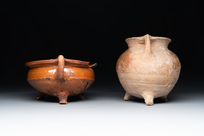 Nine pottery cooking vessels with partial glazing, Low Countries, 14/17th C.