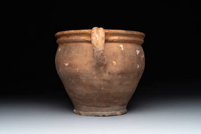 Nine pottery cooking vessels with partial glazing, Low Countries, 14/17th C.