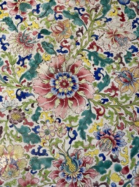 A massive Chinese Canton enamel rectangular tray with floral design, Yongzheng/Qianlong