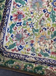 A massive Chinese Canton enamel rectangular tray with floral design, Yongzheng/Qianlong