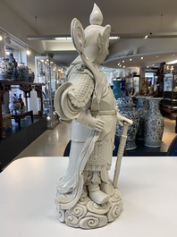 A large Chinese Dehua blanc de Chine figure of Weituo, He Chaozong 何朝宗 and Dehua 德化 mark, 20th C.