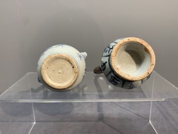 Two Chinese blue and white bowls, two jarlets and two ewers, Ming