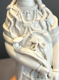 A pair of Chinese white-glazed figures and two Dehua blanc de Chine figures, Dehua 德化 and Xuande mark, 18th C. and later