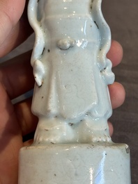 A pair of Chinese white-glazed figures and two Dehua blanc de Chine figures, Dehua 德化 and Xuande mark, 18th C. and later