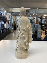A Chinese Dehua blanc de Chine monk and a Guanyin, He Chaozong 何朝宗 and Dehua 德化 marks, 20th C.