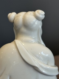 A pair of Chinese white-glazed figures and two Dehua blanc de Chine figures, Dehua 德化 and Xuande mark, 18th C. and later