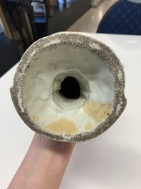 Two Chinese Dehua blanc de Chine Buddha and Wenchang figures, a seal paste covered box, a vase and an iron-red-glazed boy, Qianlong mark, 19/20th C.