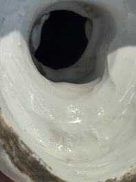 Two Chinese Dehua blanc de Chine figures of Guanyin and Shoulao and a pair of Buddhist lions, He Chaozong 何朝宗 mark, 18/19th C.