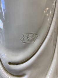 A large Chinese Dehua blanc de Chine figure of Weituo, He Chaozong 何朝宗 and Dehua 德化 mark, 20th C.