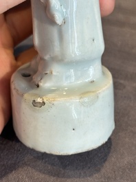 A pair of Chinese white-glazed figures and two Dehua blanc de Chine figures, Dehua 德化 and Xuande mark, 18th C. and later