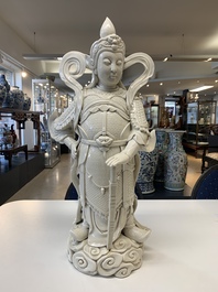 A large Chinese Dehua blanc de Chine figure of Weituo, He Chaozong 何朝宗 and Dehua 德化 mark, 20th C.