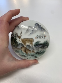 Two Chinese Dehua blanc de Chine Buddha and Wenchang figures, a seal paste covered box, a vase and an iron-red-glazed boy, Qianlong mark, 19/20th C.