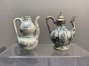 Two Chinese blue and white bowls, two jarlets and two ewers, Ming