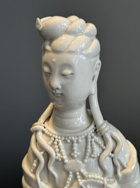 A pair of Chinese white-glazed figures and two Dehua blanc de Chine figures, Dehua 德化 and Xuande mark, 18th C. and later