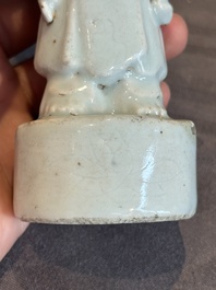 A pair of Chinese white-glazed figures and two Dehua blanc de Chine figures, Dehua 德化 and Xuande mark, 18th C. and later