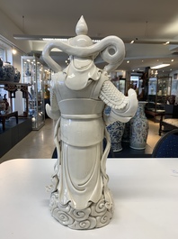 A large Chinese Dehua blanc de Chine figure of Weituo, He Chaozong 何朝宗 and Dehua 德化 mark, 20th C.