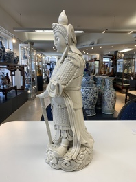 A large Chinese Dehua blanc de Chine figure of Weituo, He Chaozong 何朝宗 and Dehua 德化 mark, 20th C.